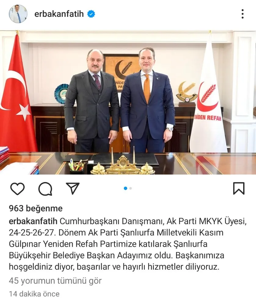 AKpartiden istifa eden M.Kasım Gülpınar resmen Yeniden Refah Partisine geçti