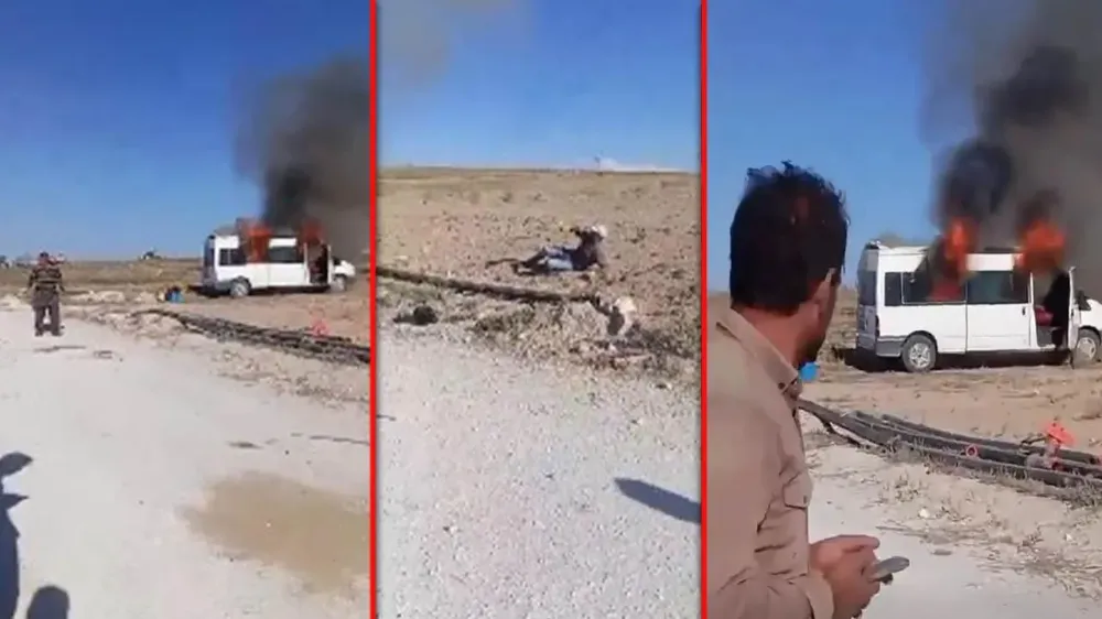 Niğde’ye çalışmaya giden işçinin minibüsü alev alev yandı!