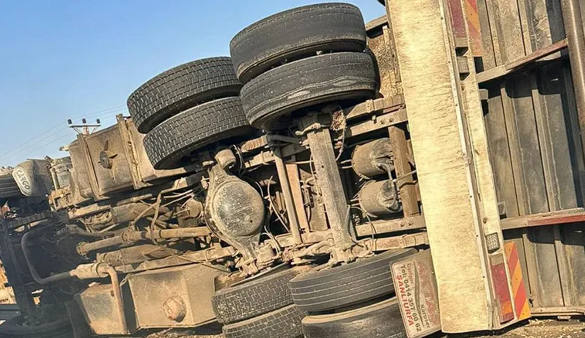 Şanlıurfa’da pamuk çekirdeği yüklü kamyon devrildi