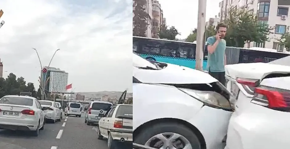 Şanlıurfa’ da meydana gelen kazada 4 araç birbirine girdi
